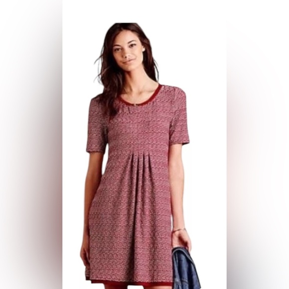 Maeve from Anthropologie Dora Wavy Pattern Red/White Chiffon Trim Dress Sz Small - Picture 1 of 12